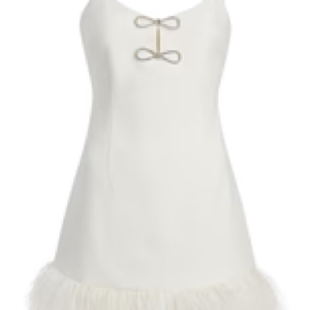Elegant White Dress with Feather Hem